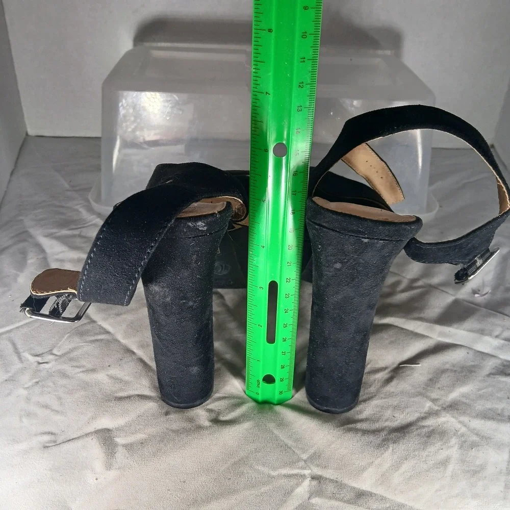 Candies Black Suede Platform Chunky HeelAnkle Strap‎ Sandals Shoes Size 10